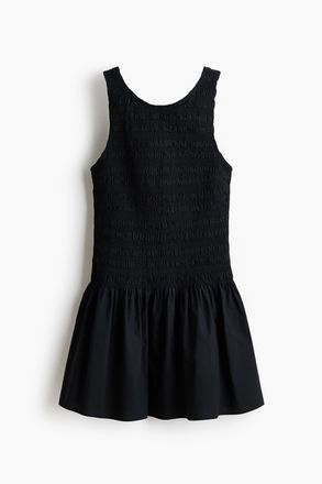H&M Gesmoktes Baumwollkleid - Schwarz