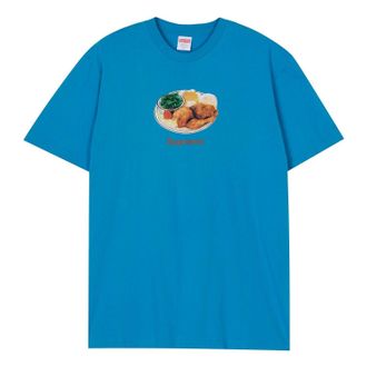 SUPREME SS18 Chicken Dinner Tee Cyan Printing Short Sleeve Unisex Blue SUP-SS18-0185