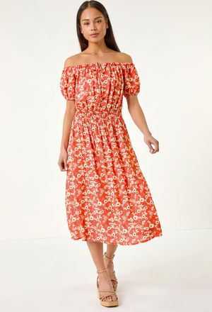 Roman Ditsy Bardot Midi Dress