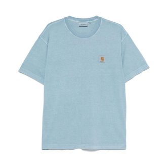 Carhartt Work in Progress Carhartt Wip, T-Shirts, male, Blue, Size: M Logo Cotton T-Shirt