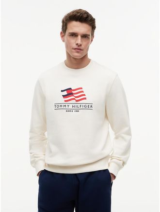 Tommy Hilfiger Mens Wavy Flag Logo Crewneck Sweatshirt - White - XXL