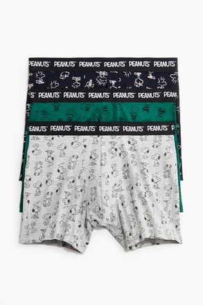 H&M 3er-Pack Trunks aus Baumwolle mit Motivprint - Hellgraumeliert/Snoopy