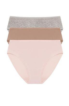 Natori Bliss Bare Cotton Hipster 3-Pack in Lt Grey Heathr/buff/peach Whip at Nordstrom, Size Xx-Large