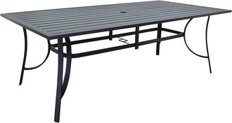 Courtyard Casual Santa Fe 84In X 42In Rectangle Aluminum Dining Table With Slat Top And Umbrella Hole