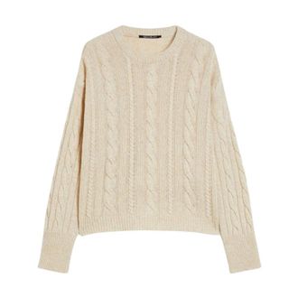 Pennyblack Maglia a trecce in lana moulin&eacute; - Dames - Ronde hals truien - Beige - M - Wol - Truien & Vesten
