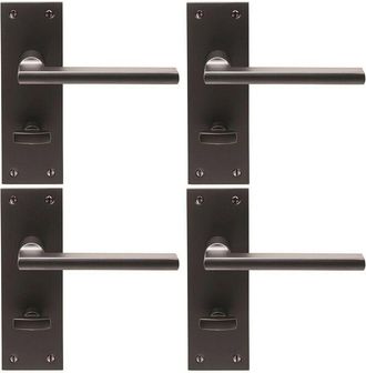 Loops 4x PAIR Straight Square Handle on Bathroom Backplate 150 x 50mm Matt Bronze