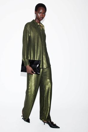 AllSaints Polyamide Charli Wide Leg Sequin Trousers, Size: UK 16/US 12