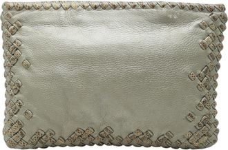 Bottega Veneta Gray Leather Clutch Bag (Pre-Owned)