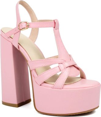 Generic Womens Open Toe Slingback Wedding Shoes for Bride Chunky High Heel Platform Pumps T-Strap Party Prom Sandals with Buckle,Pink,4.5 UK