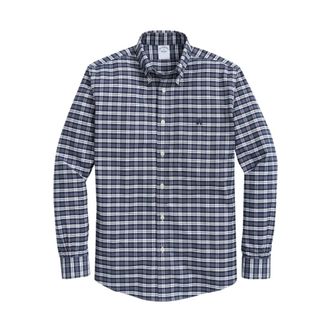 Brooks Brothers Donkerblauwe Regular Fit Non-Iron Stretch Katoenen Overhemd met Button-Down Kraag - Heren - Casual Overhemden - Blauw - XL - Katoen - Overhemden