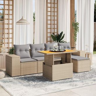 vidaXL Vidaxl - Juego De Sof&aacute;s Jard&iacute;n Con Cojines 6 Pzas Rat&aacute;n Sint&eacute;tico Beige