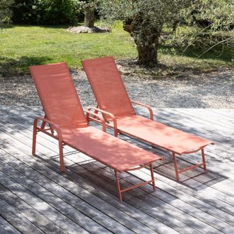 Happy Garden Lote de 2 tumbonas de acero terracota y textilene