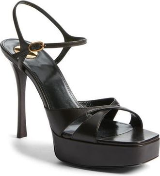 Saint Laurent Debbie Platform Sandal in Eagle Brown at Nordstrom, Size 10.5Us