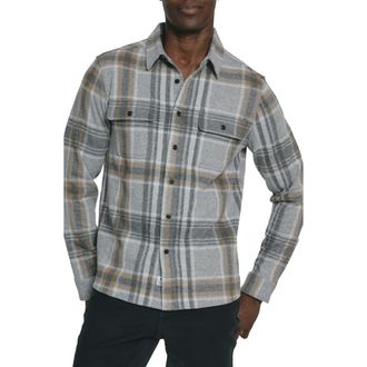 7 Diamonds Generation Plaid Stretch Flannel Button-Up Overshirt in Grey at Nordstrom, Size Xx-Large