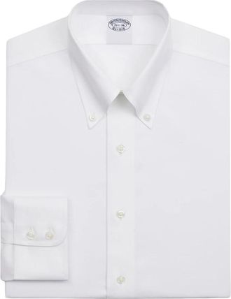 Brooks Brothers Wit Regular Fit Non-Iron Stretch Supima Katoen Twill Overhemd met Button Down Kraag - Heren - Zakelijke Overhemden - Wit - S - Katoen - Overhemden