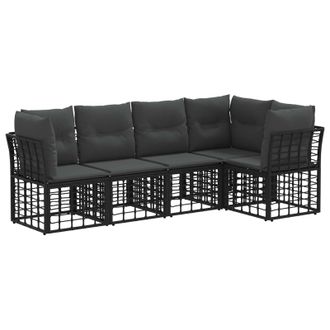 vidaXL Conjunto De Sof&aacute;s De Exterior Negro Poli&eacute;ster Vidaxl