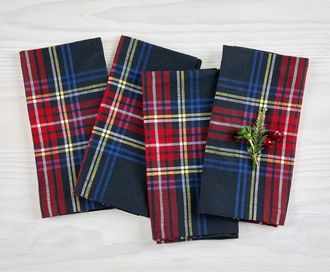 Solino Home Linen Dinner Napkins Set of 4, 20 x 20 Inch for Dining Table, Holiday and Everyday Table Decor - Stewart Plaid in Black at Nordstrom