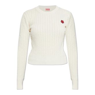 Kenzo Round-neck Knitwear, female, Beige, Size: XS Embroidered Patch Sweater