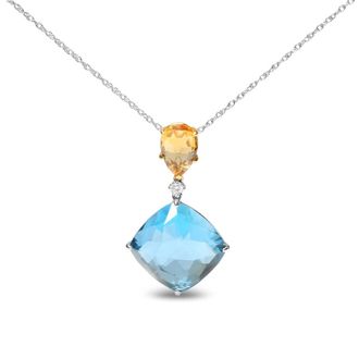 House of Brilliance 18K White and Yellow Gold Diamond Accent and Yellow Citrine and Sky Blue Topaz Gemstone Dangle Drop 18 Pendant Necklace (G-H, SI1-SI2)