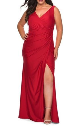 La Femme Sequin Plus Size Dress with Off the Shoulder Detail in Red at Nordstrom, Size 14W