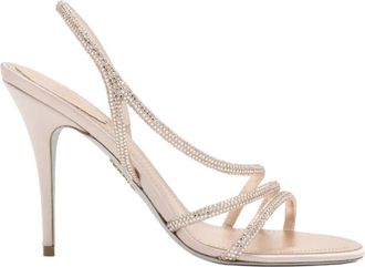 Rene Caovilla High Heel Sandal - Dames - Sandalen met hakken - Beige - 40 EU - Satijn - Schoenen