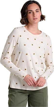 Toad&Co Primo Long Sleeve Crew Embroidered Womens T Shirt Salt Sunflower Embroidery : LG, Cotton