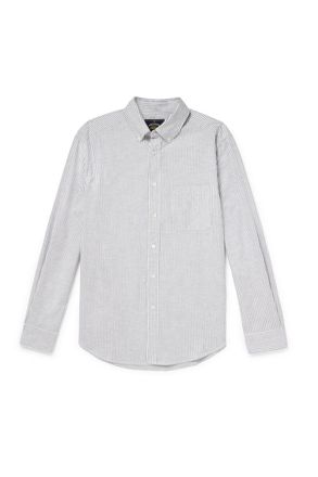 Portuguese Flannel Button-Down Collar Striped Brushed-Cotton Oxford Shirt
