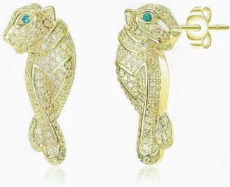 Rachel Glauber 14K Gold Plated with Emerald Green Cubic Zirconia Walking Panther Earrings