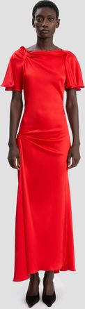 Victoria Beckham Draped Cap Sleeve Dress In Cayenne 10