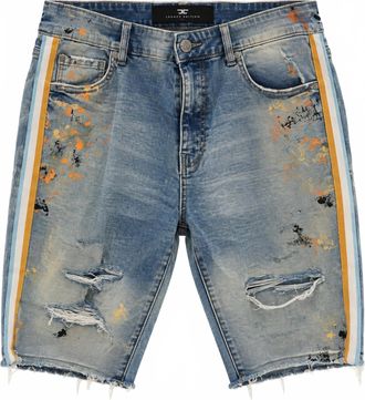 Jordan Craig Mens Distressed Jean Shorts In Denim With Blue And White Stripe