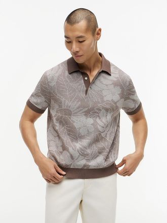 Tommy Hilfiger Mens Short-Sleeve Tropical Print Sweater Polo - Brown - L