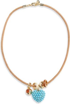 Roxanne Assoulin Heart Charm Leather Cord Necklace in Gold/Turquoise/Multi at Nordstrom