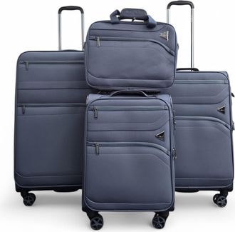 Infinity Leather Lichtgewicht zachte grijze kofferset met 4 wielen voor handbagage