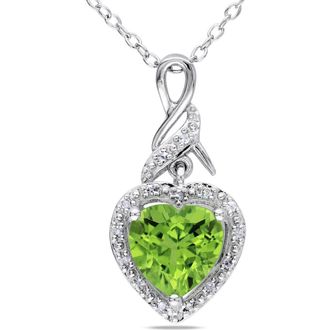 Delmar Sterling Silver Peridot & Diamond Heart Pendant Necklace - 0.06ct. in Green at Nordstrom Rack