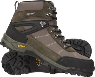 Mountain Warehouse Storm Mens Waterproof Boots with Heel & Toe Bumpers IsoGrip Walking Shoes Khaki Textile - Size UK 11