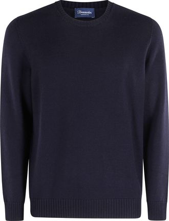 Drumohr Blue Double-Ply Merino Wool Crew Neck Sweater