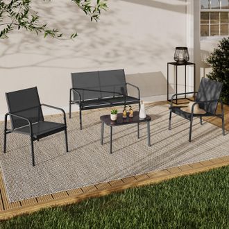 IDMarket Conjunto De Muebles De Jard&iacute;n Tolede Bajo De 4 Plazas Con Sof&aacute;, Sillones Y Mesa Gris Antracita