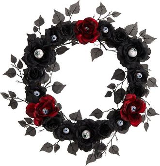 Nearly Natural Eyeball Rose Halloween Artificial Wreath 24In