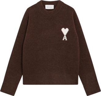 Ami Quota Crewneck Sweater - Heren - Ronde hals truien - Bruin - L - Wol - Truien & Vesten