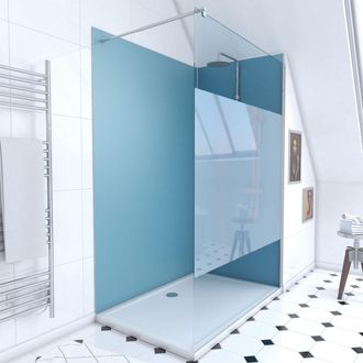 Aurlane Pack Ducha 90x120 - Paneles Azul/cromato + Plato + Mampara Esmerilada