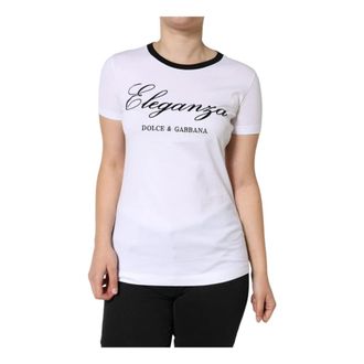 Dolce & Gabbana T-Shirts, female, White, L, Eleganza Print Cotton T-shirt Women