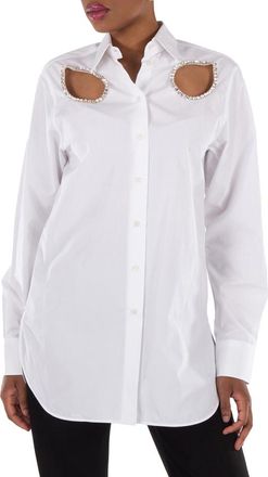 Stella McCartney Crystal-Embellished Cut-Out Shirt In White Cotton, Brand Size 36 ( US Size 2 )