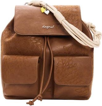 Desigual Mini Floral Embroidered Convertible Backpack in Camel at Nordstrom
