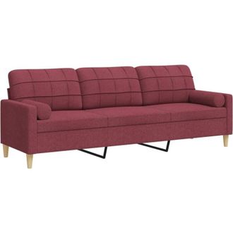 vidaXL Sof&aacute; De 3 Plazas Con Cojines Tela Rojo Tinto 210 Cm Vidaxl