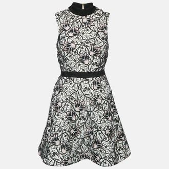 Self Portrait White/black Floral Lace Mini Dress