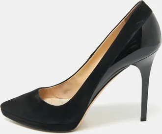 Jimmy Choo London Black Suede And Patent Leather Pointed Toe Pumps