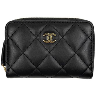 Chanel Matelasse Black Leather Coin Purse/Coin Case (Pre-Owned)