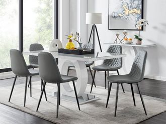 Furniturebox Giovani 6-Seater Grey Glass Dining Table & 6 Corona Faux Leather Dining Chairs