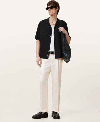 AllSaints Cotton Cross Tallis Linen Blend Slim Trousers, Size: 30