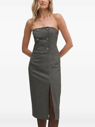 Sisley Strapless midi-jurk met krijtstreep - Grijs